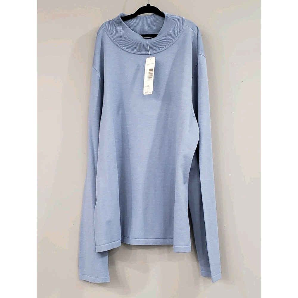 NEW SZ PETITE LARGE PENDLETON Mock Neck SILK BLEND BLUE Long Sleeve turtleneck